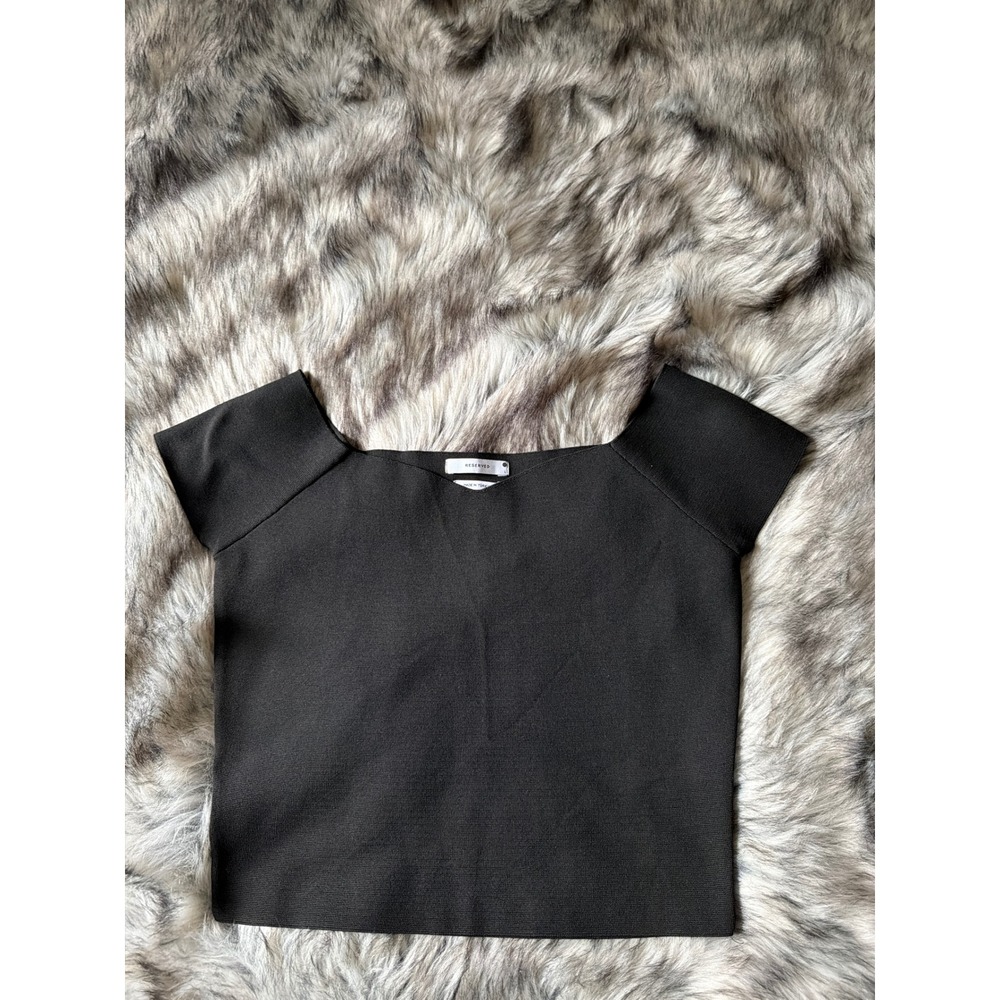 Reserved Black Off The Shoulder Knit Crop Top Sweetheart Neckline Size L NEW